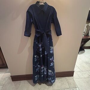 Teri Jon Navy Blue Floral Maxi Dress